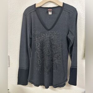 Women's Harley-Davidson Long Sleeve Top, Size XL Gray Black
